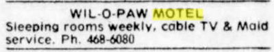 Wil-O-Paw Motel - Sept 20, 1976 Ad (newer photo)